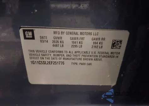 2014 Chevrolet Malibu 1Lt из США, поврежденный, VIN 1G11C5SL2EF251776